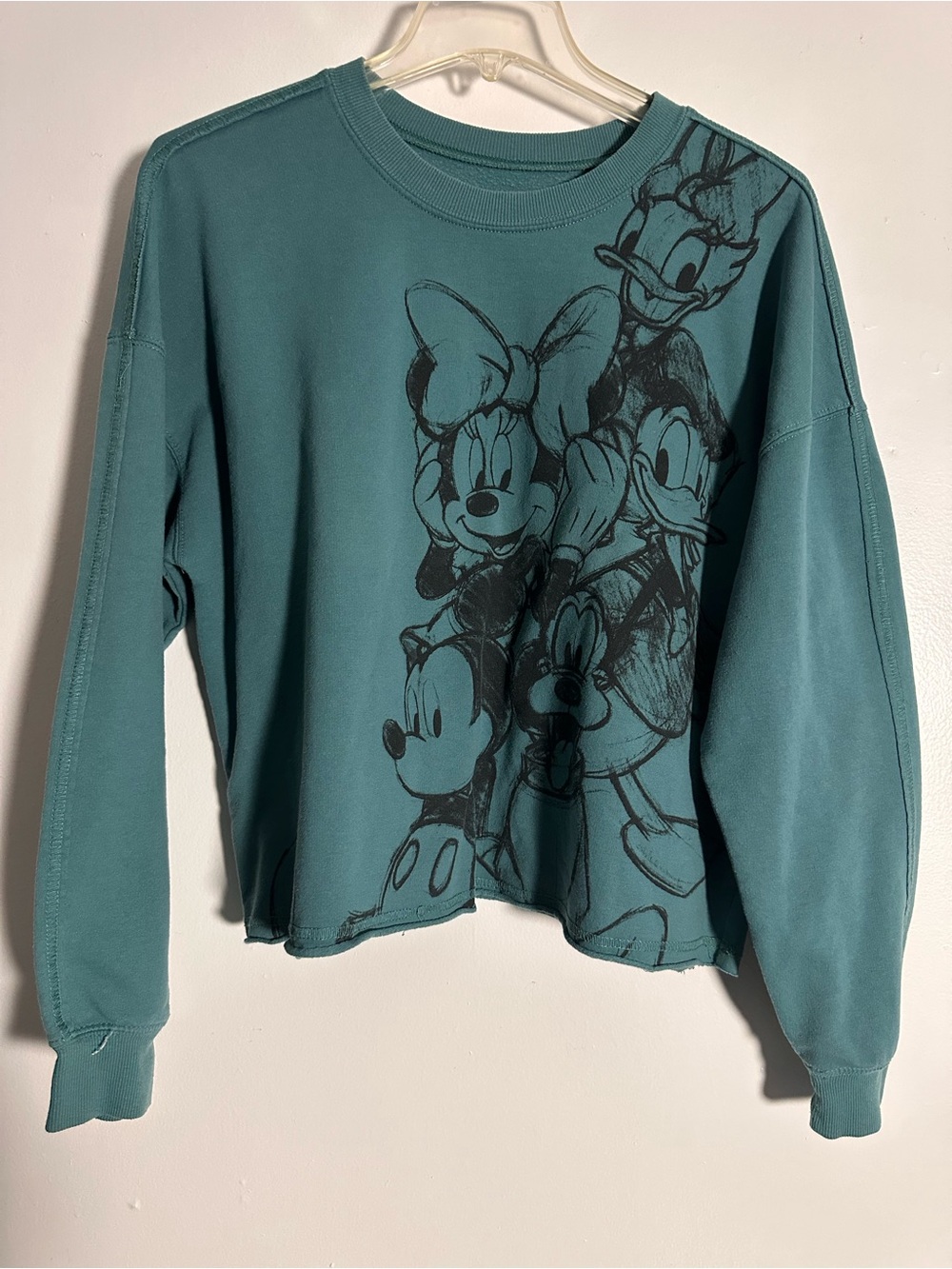 Disney Teal Crewneck Sweatshirt with Black Character Sketch